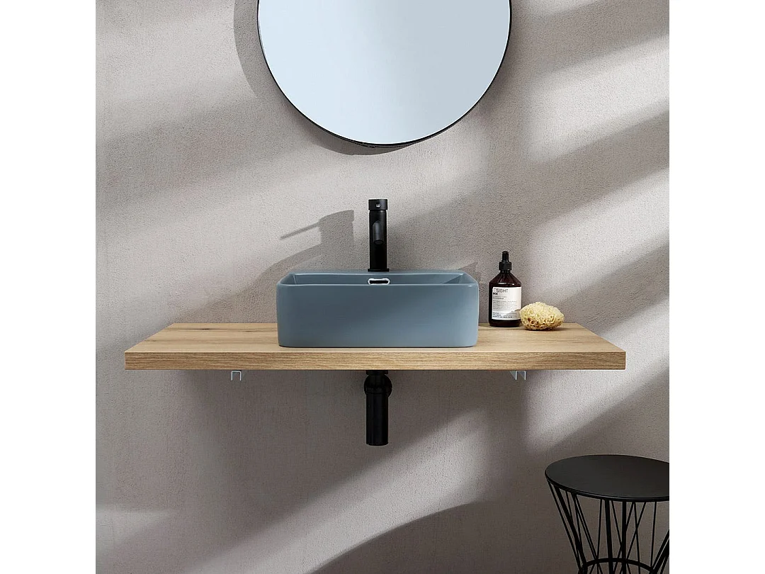 Lavabo Carré En Céramique Gris Bleu