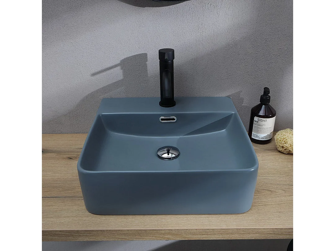 Lavabo Carré En Céramique Gris Bleu