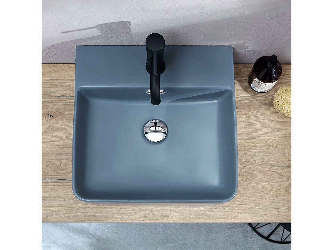 Lavabo Carré En Céramique Gris Bleu