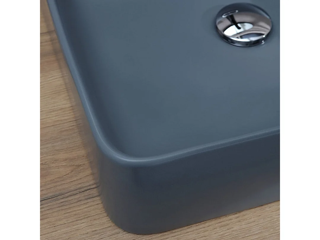 Lavabo Carré En Céramique Gris Bleu