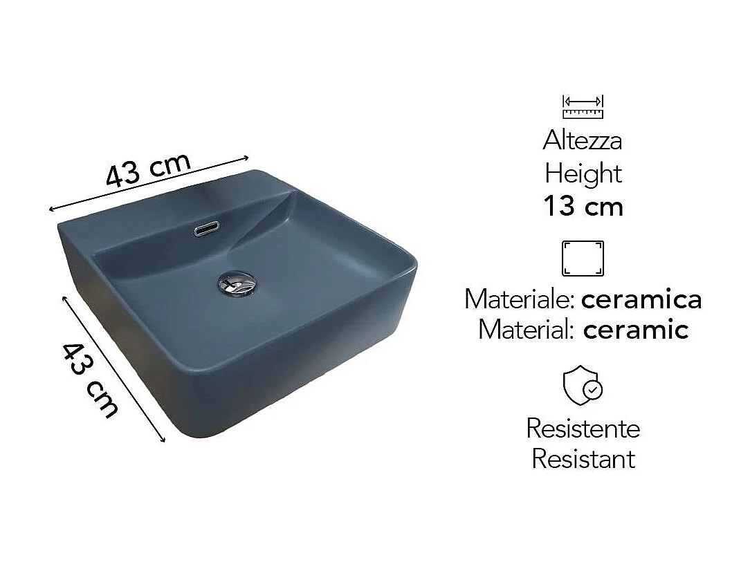 Lavabo Carré En Céramique Gris Bleu