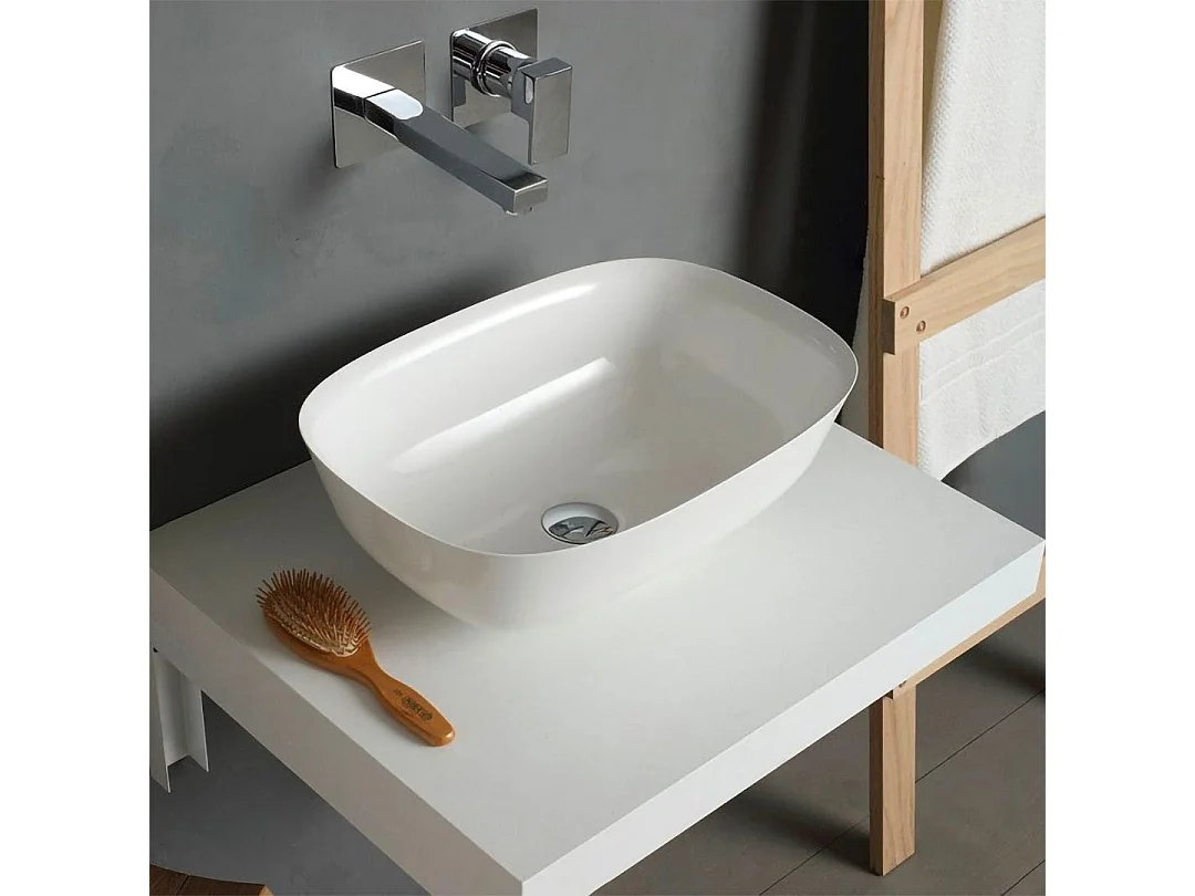 Lavabo À Poser En Résine Mate Sans Trou De Robinet