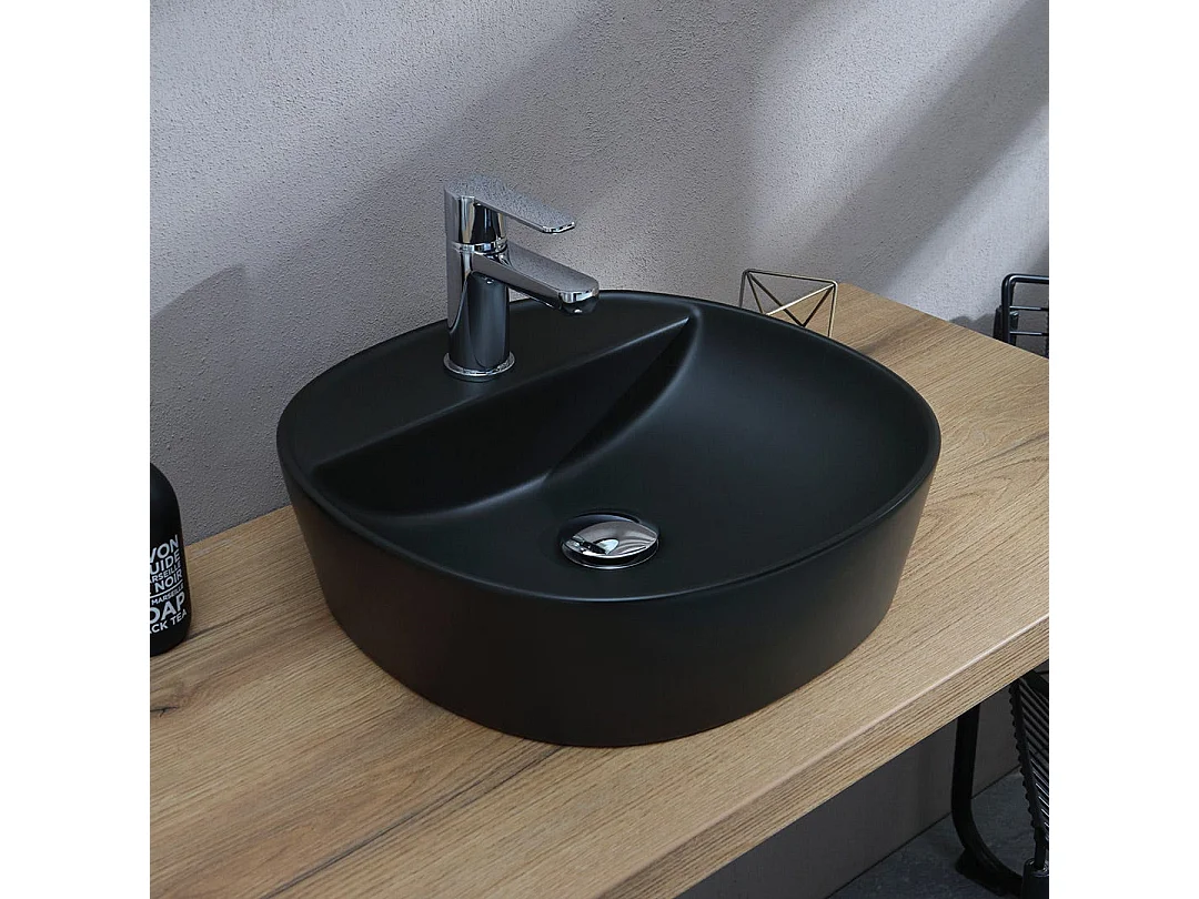 Lavabo De Meuble Rond En Céramique Noire Mate