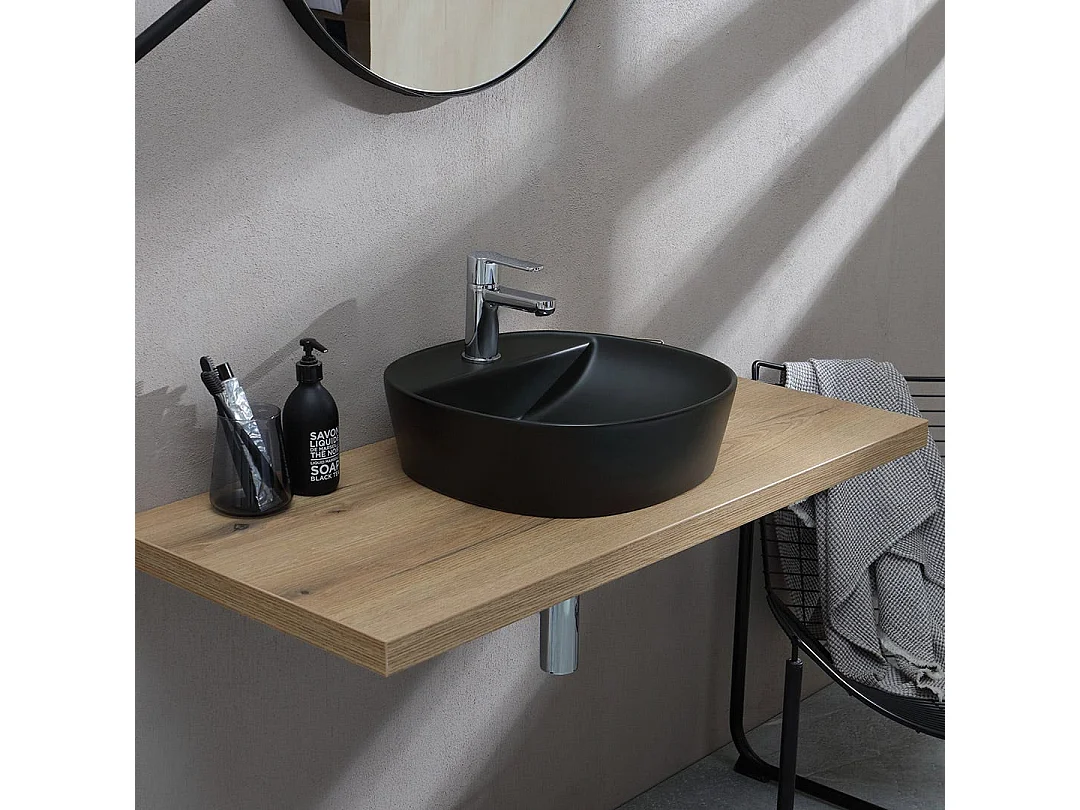 Lavabo De Meuble Rond En Céramique Noire Mate