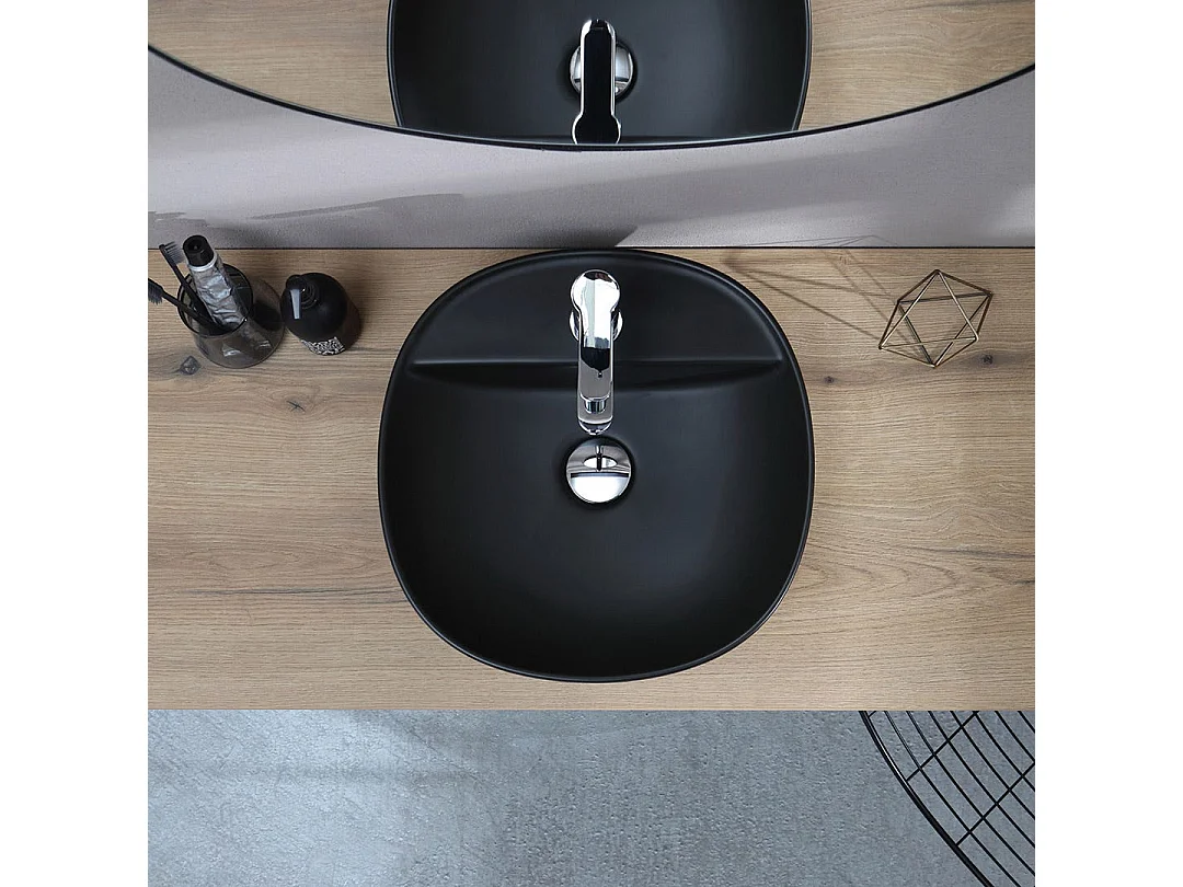 Lavabo De Meuble Rond En Céramique Noire Mate