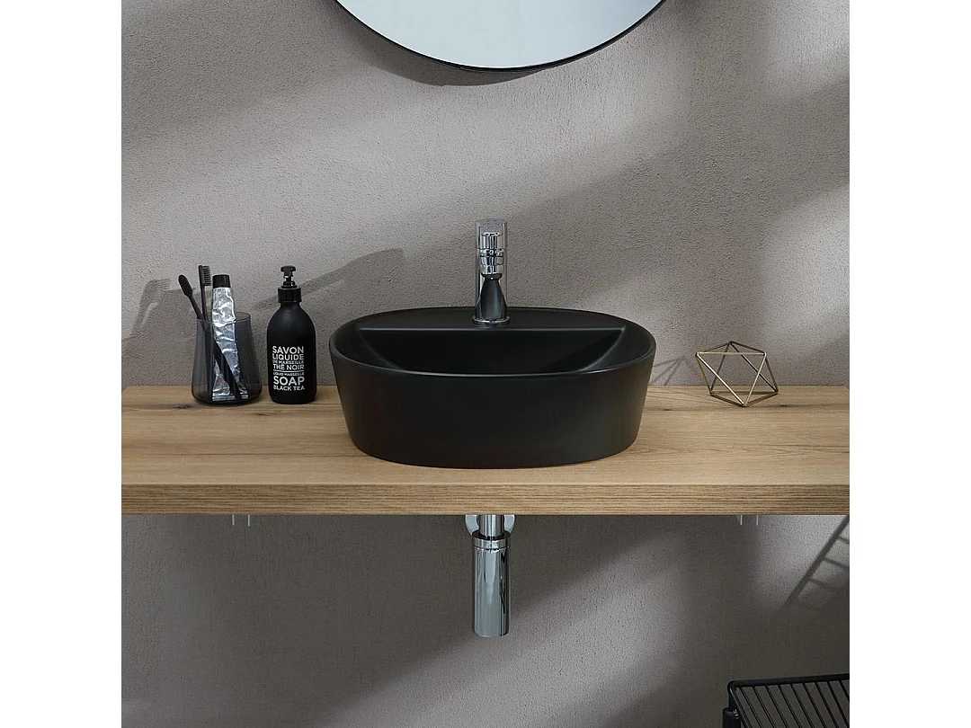 Lavabo De Meuble Rond En Céramique Noire Mate