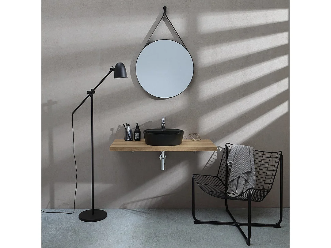 Lavabo De Meuble Rond En Céramique Noire Mate