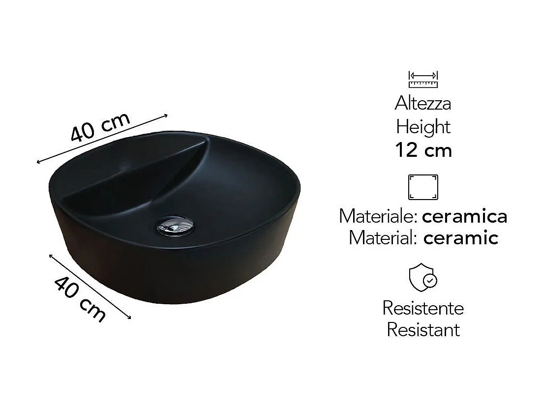 Lavabo De Meuble Rond En Céramique Noire Mate