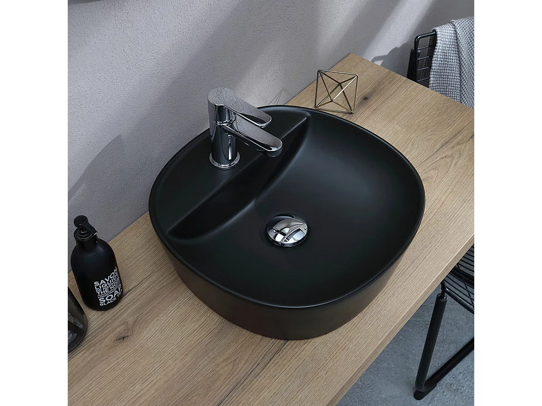 Lavabo De Meuble Rond En Céramique Noire Mate