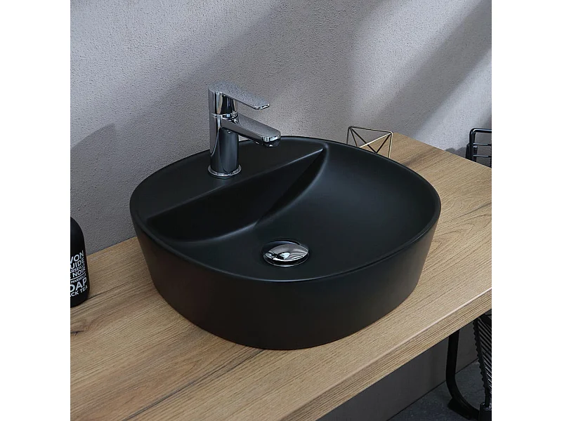 Lavabo De Meuble Rond En Céramique Noire Mate
