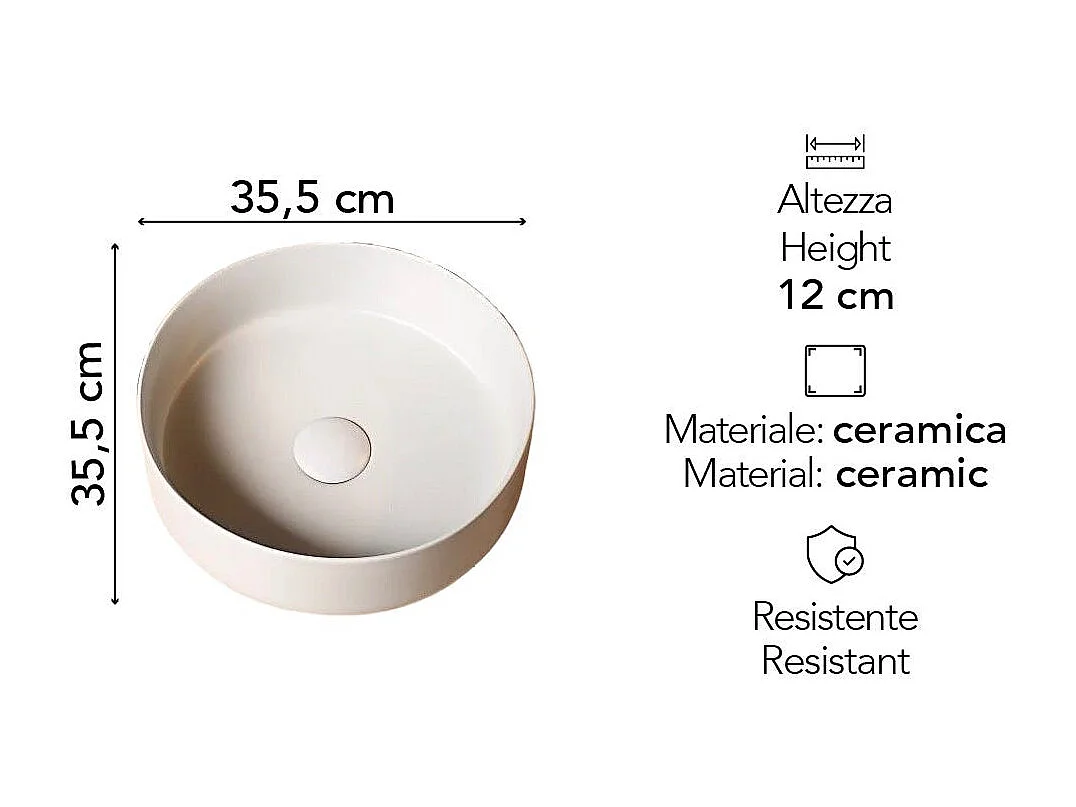 Lavabo Rond À Poser 41Cm En Céramique Blanche