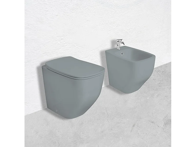 Paire De Sanitaires En Céramique Gris Mat À Encastrer | Mozart