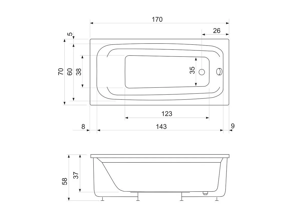 Baignoire Balnéo Rectangulaire Encastrable En Acrylique  | Ester