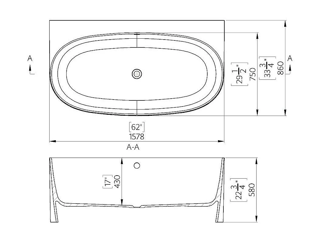 Baignoire Ovale Murale En Résine De Marbre  | Luisa