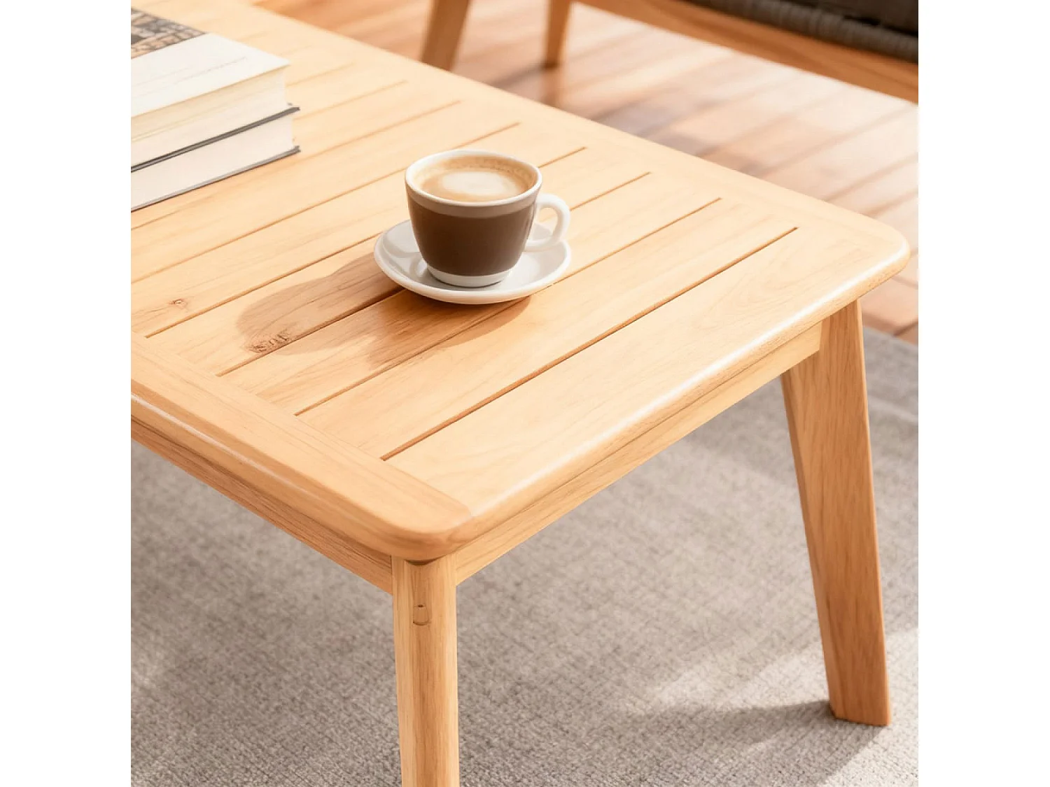 Salon de jardin 4 places en bois avec 2 tables gris anthracite et bois ROSARIO