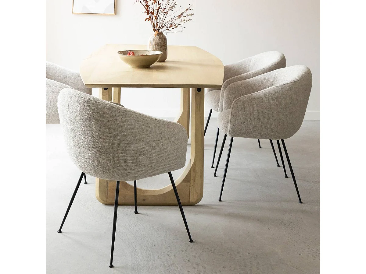 Fauteuil en tissu écru et pieds en métal Sandy