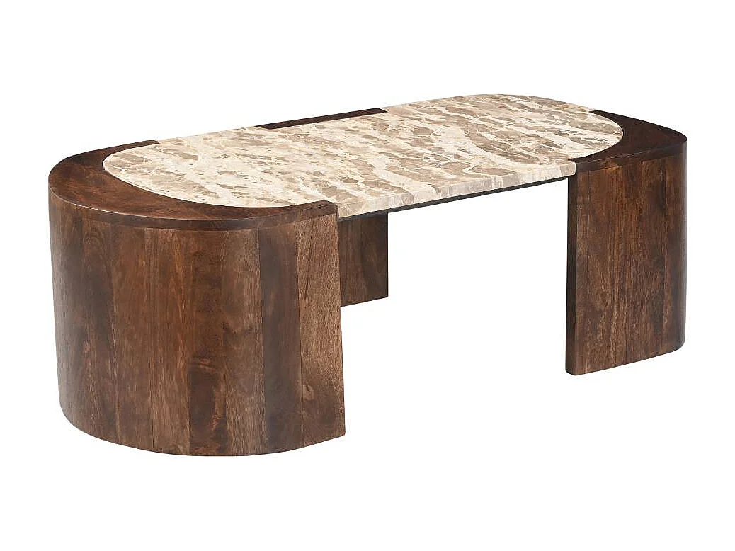 Table basse ovale en bois de manguier et marbre Agnès