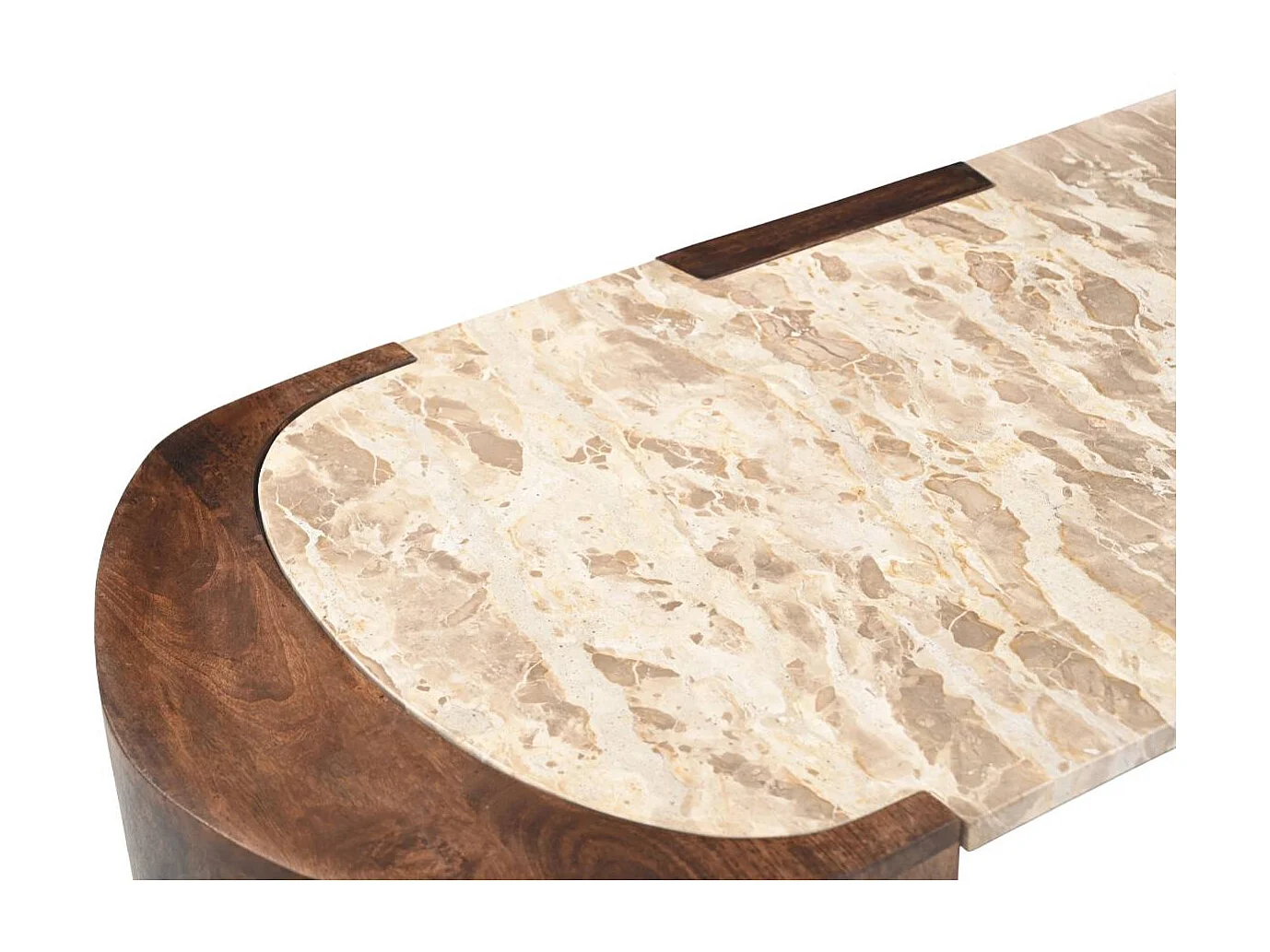 Table basse ovale en bois de manguier et marbre Agnès