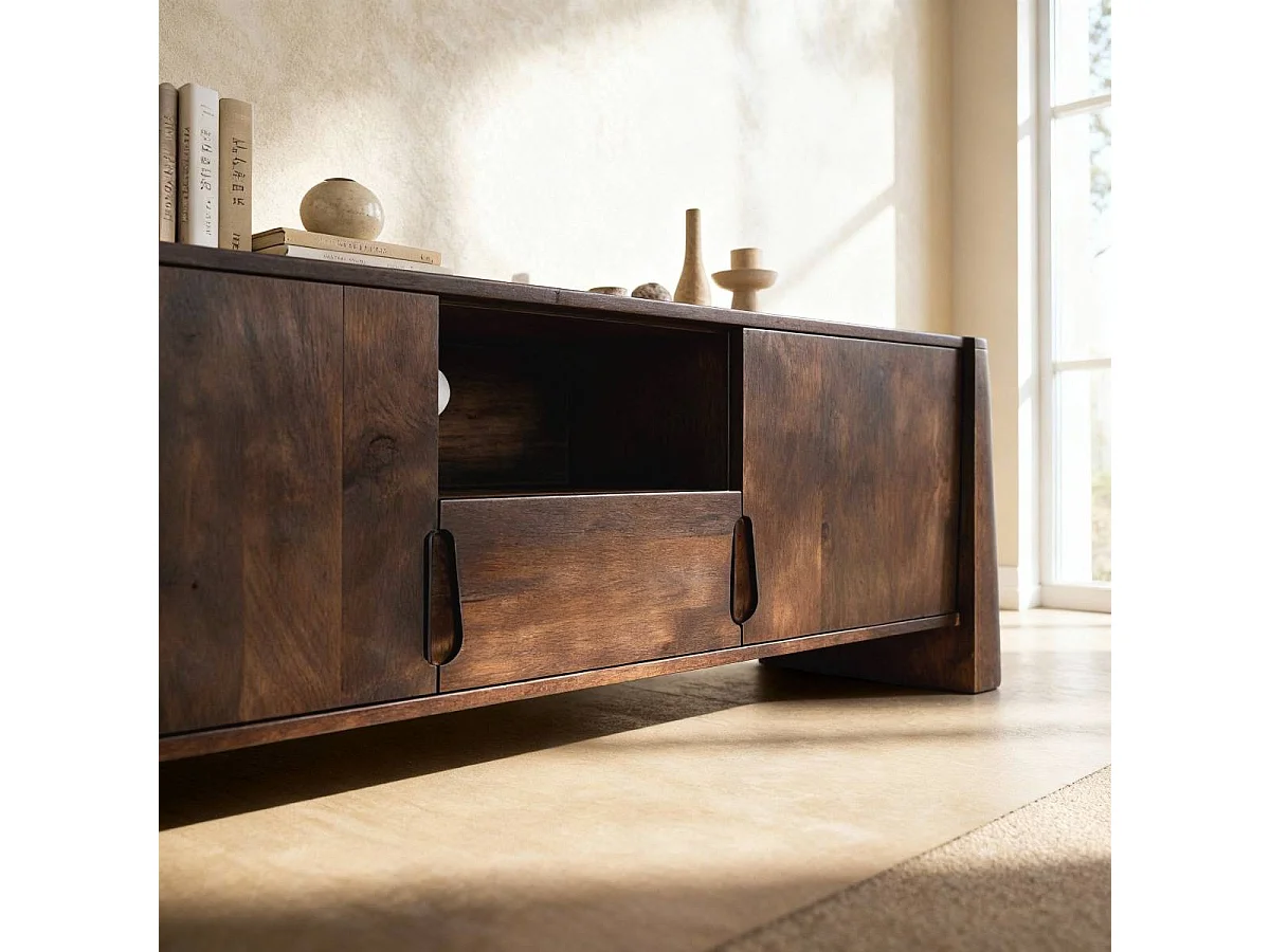 Meuble TV en bois de manguier foncé Liriel