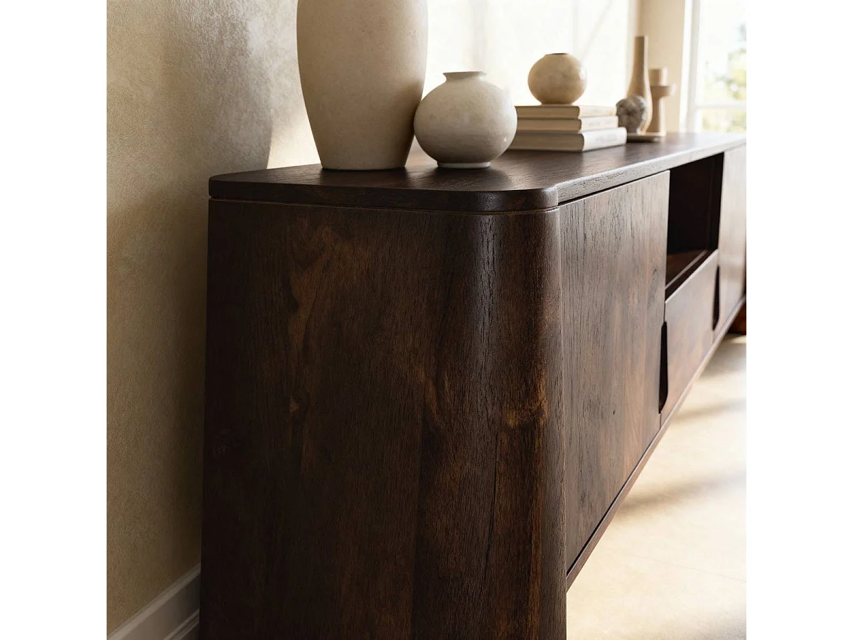 Meuble TV en bois de manguier foncé Liriel