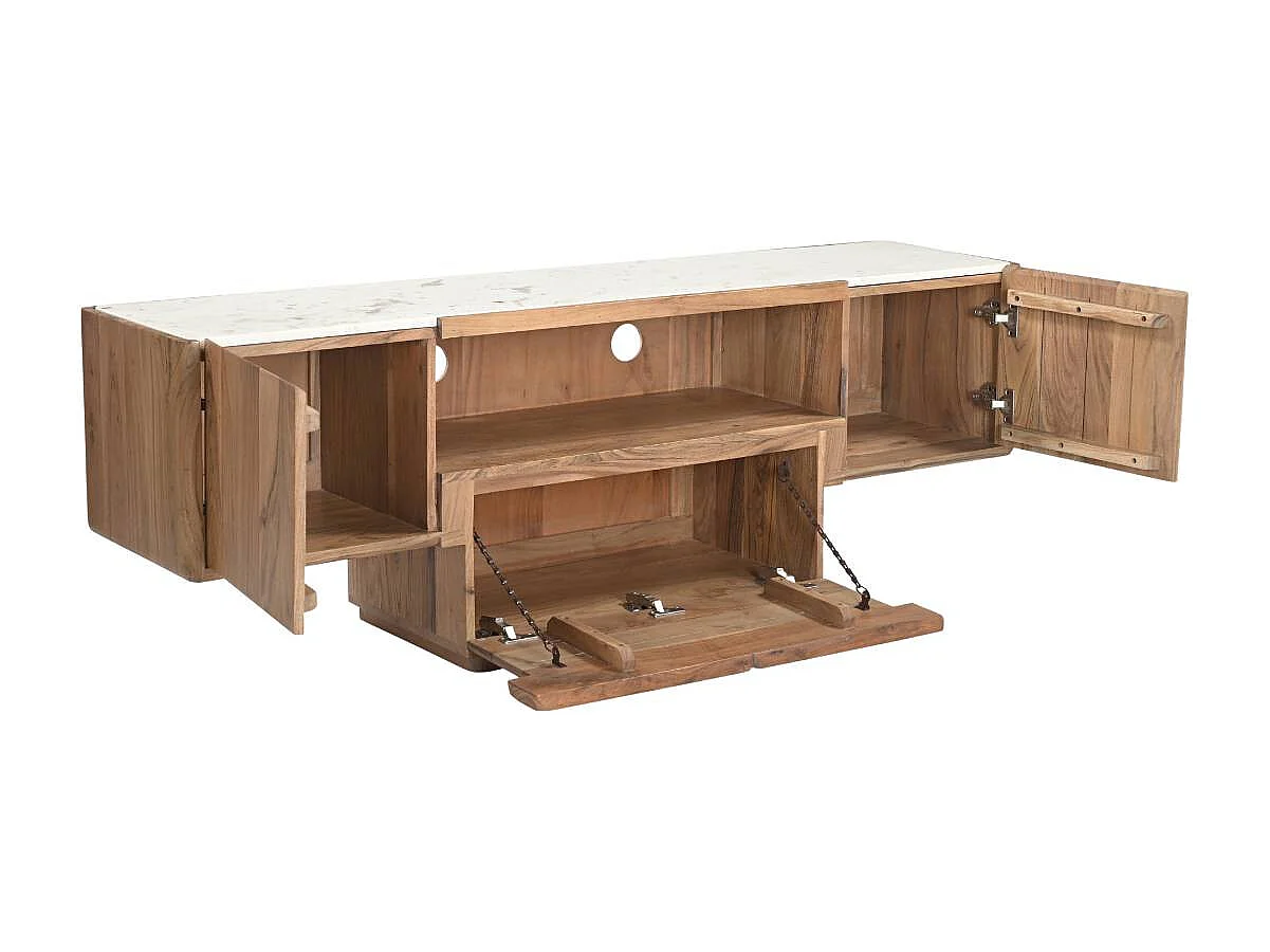 Meuble TV en bois d'acacia et marbre Tara