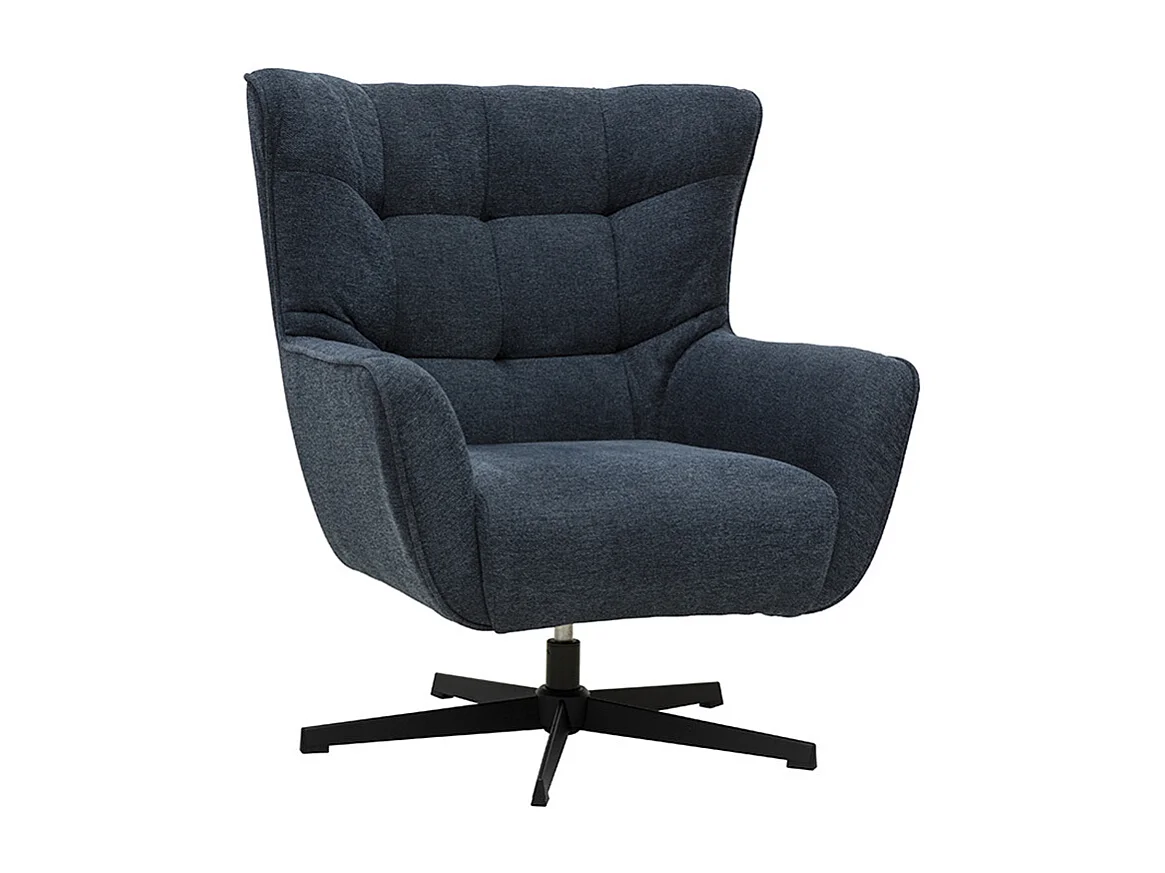 Sillón escandinavo giratorio en tela efecto terciopelo texturizado azul oscuro y metal AVERY