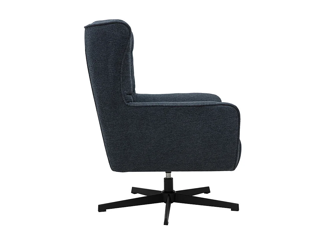 Sillón escandinavo giratorio en tela efecto terciopelo texturizado azul oscuro y metal AVERY