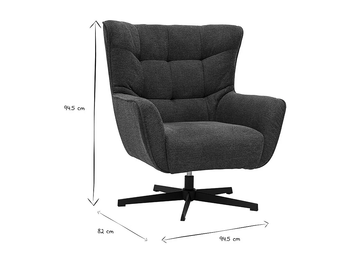 Sillón escandinavo giratorio en tela efecto terciopelo texturizado azul oscuro y metal AVERY