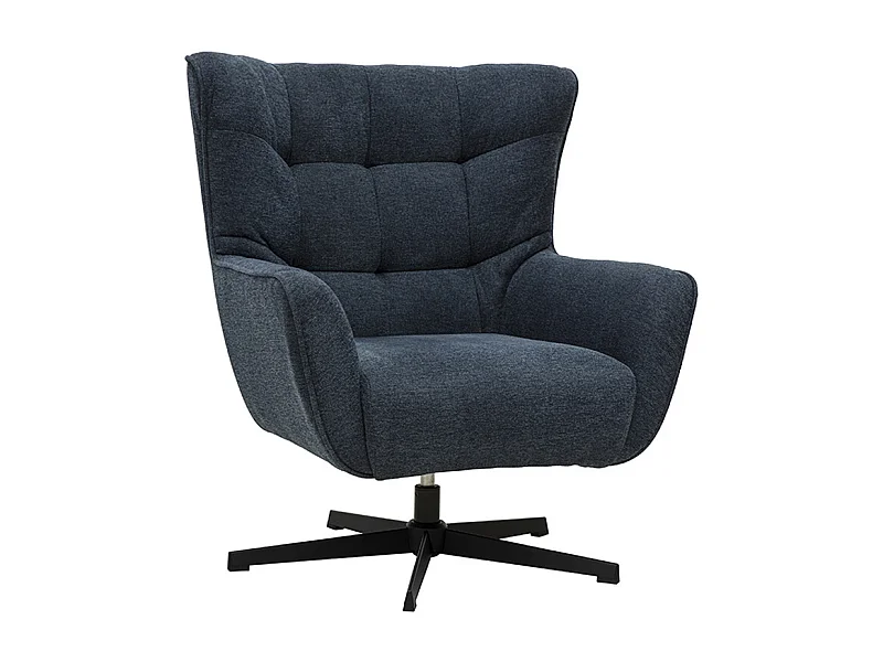 Drehbarer Skandinavischer Sessel in dunkelblauem Samteffekt-Stoff und Metall AVERY