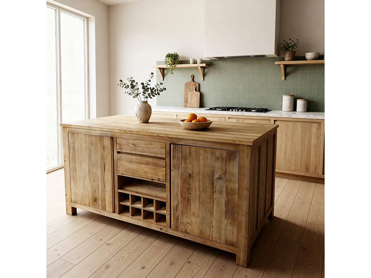 Ilot central en bois recyclé Garance