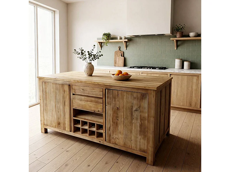 Ilot central en bois recyclé Garance