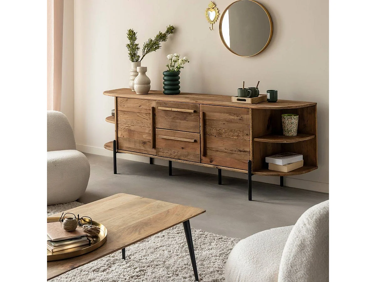 Meuble TV arrondi en bois recyclé Blaise