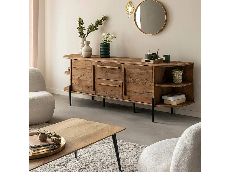 Meuble TV arrondi en bois recyclé Blaise