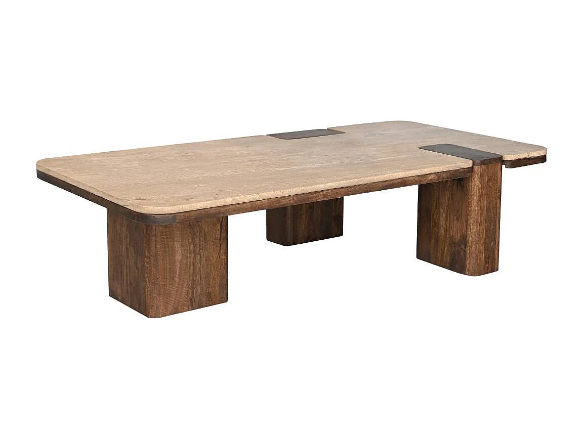 Table basse en bois de manguier et travertin Carola