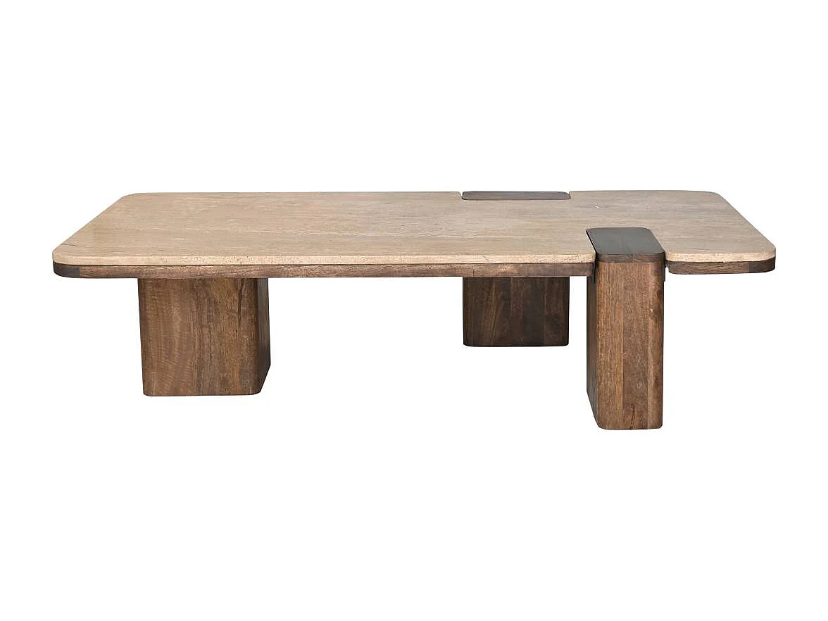 Table basse en bois de manguier et travertin Carola