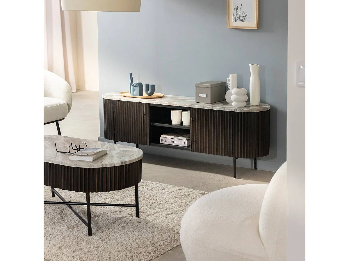 Meuble TV en métal et marbre Orlando