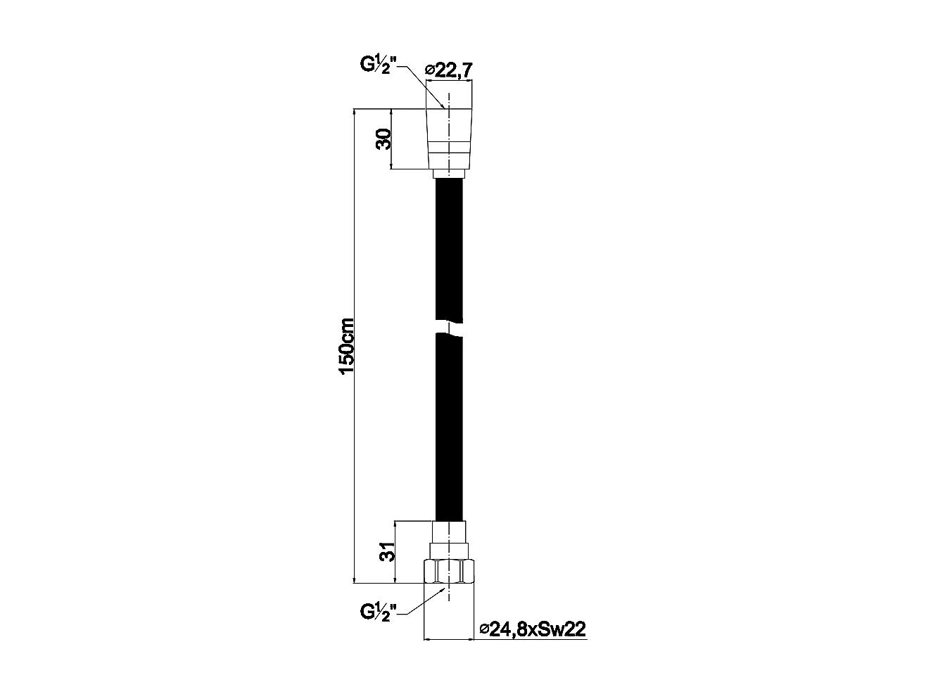 Tuyau Flexible Noir Mat Pour Fixation Sur Pommeau De Douche 150Cm