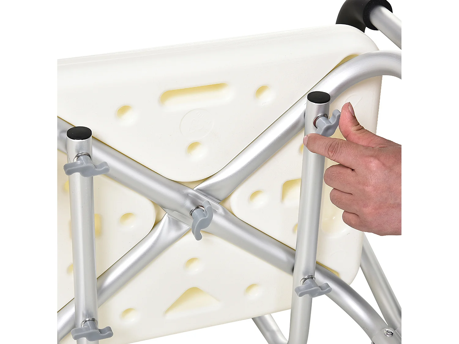 Chaise de douche siège de douche ergonomique hauteur réglable pieds antidérapants dossier accoudoirs amovibles charge max. 136 Kg alu HDPE blanc