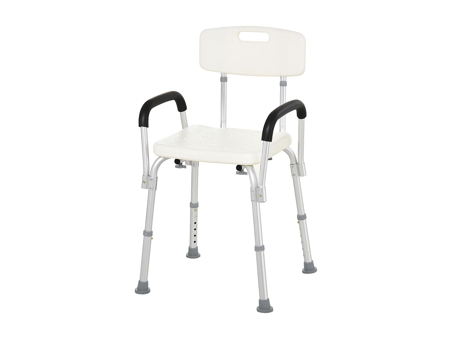 Chaise de douche siège de douche ergonomique hauteur réglable pieds antidérapants dossier accoudoirs amovibles charge max. 136 Kg alu HDPE blanc