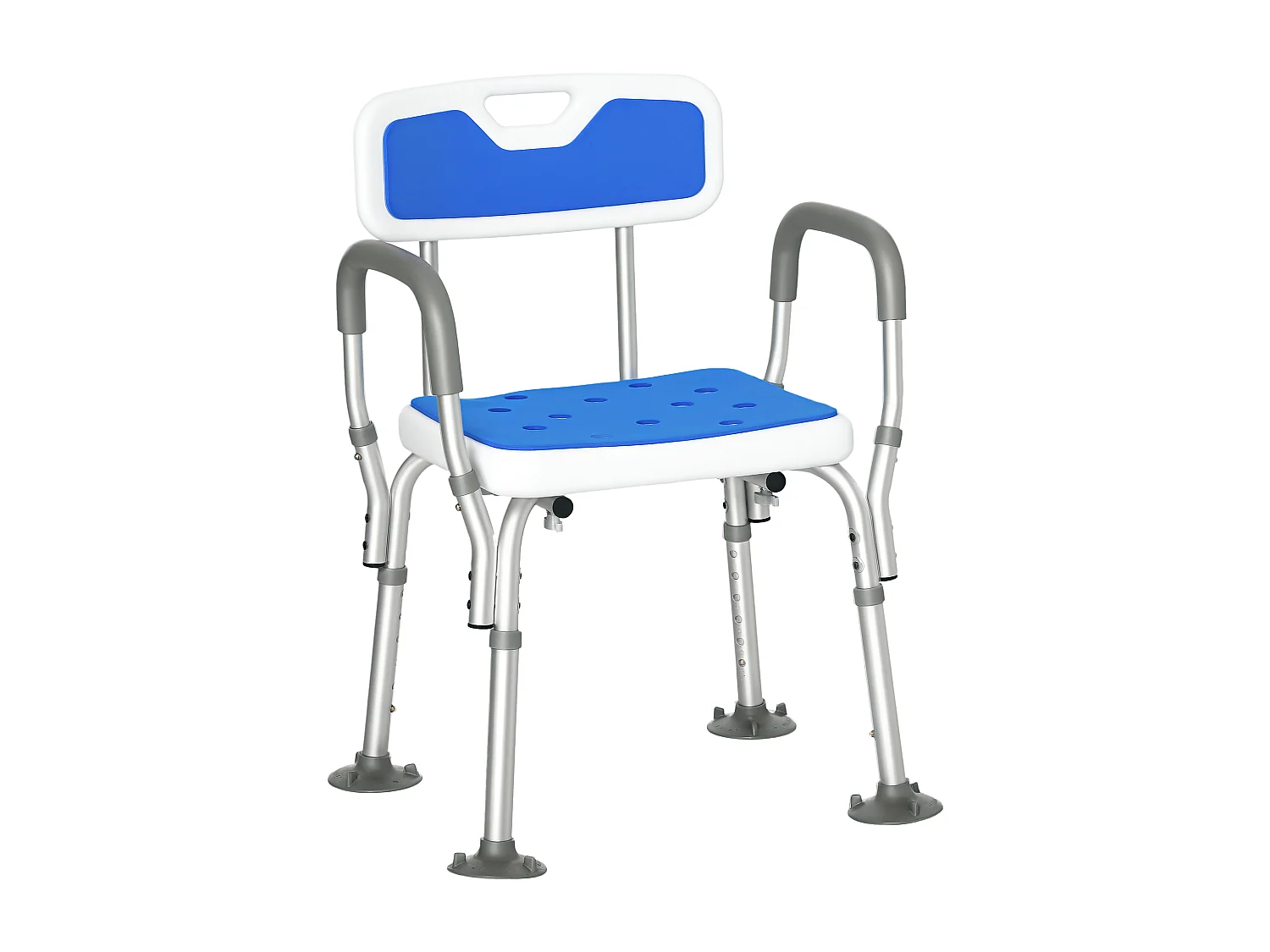 Chaise de douche siège de douche ergonomique hauteur réglable pieds antidérapants charge max. 136 Kg alu HDPE blanc bleu