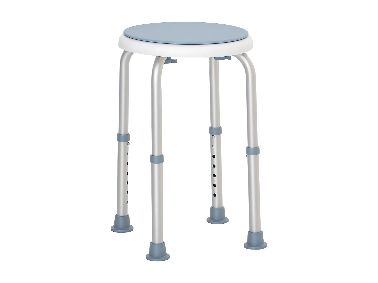 Tabouret de douche siège de douche - hauteur réglable, pivotant 360° - alu PP blanc bleu