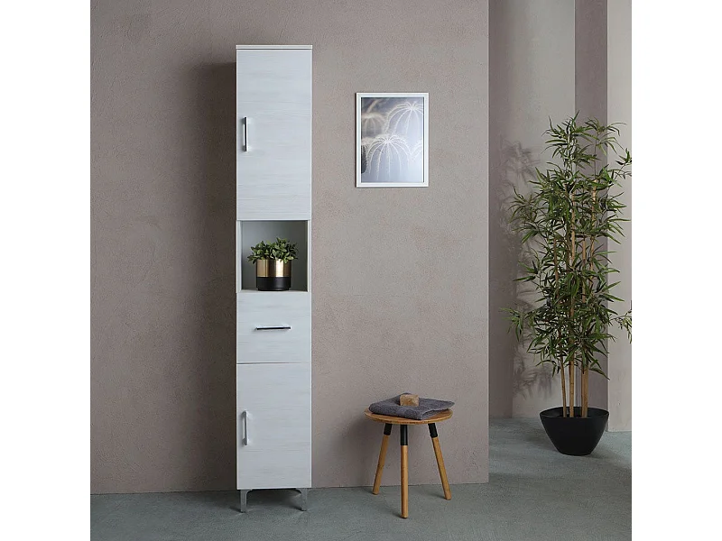 Colonne De Salle De Bains Sur Pied H 190Cm Chêne Blanc | Rimini