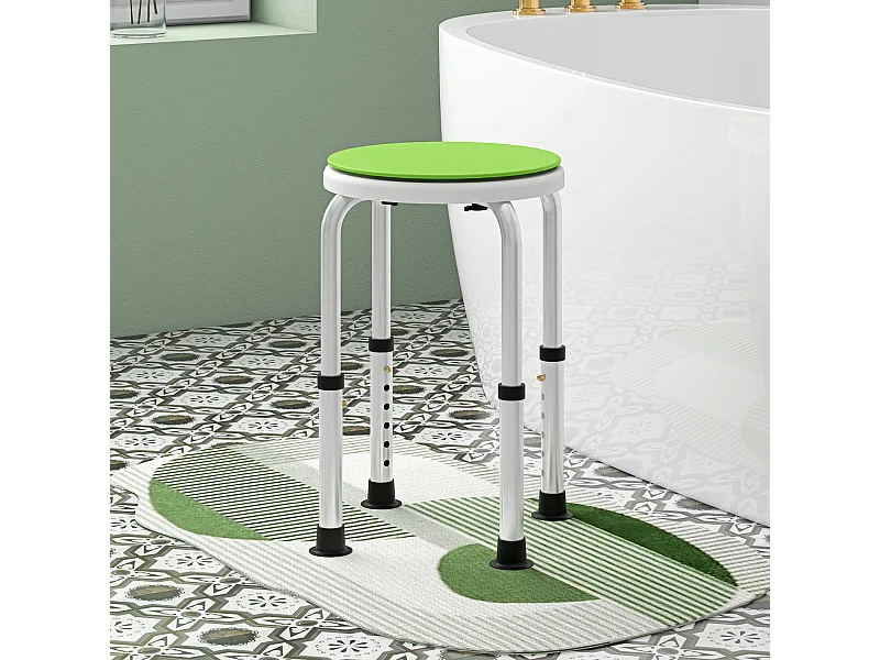 Tabouret de douche siège de douche - hauteur réglable, pivotant 360° - alu PP blanc vert