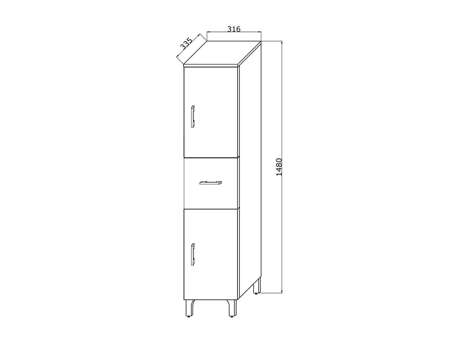 Colonne De Salle De Bain 150Cm Avec Pieds 2 Portes Et Tiroir | Rimini