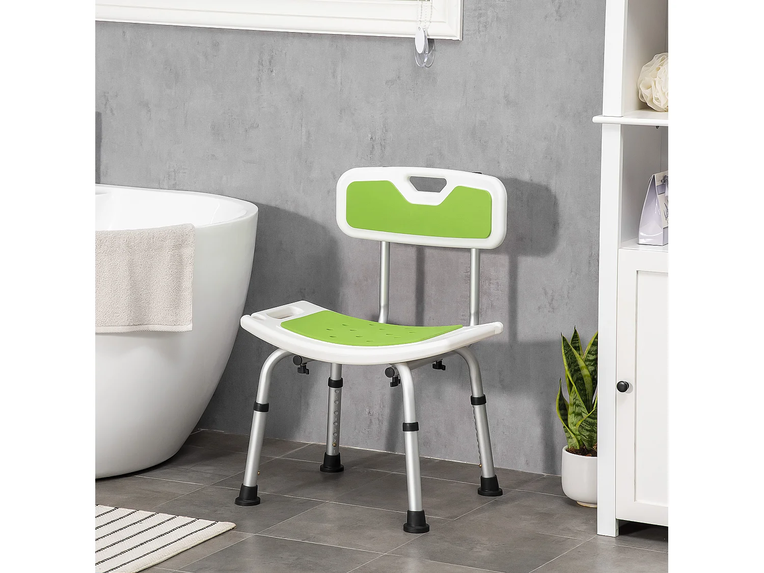 Chaise de douche siège de douche ergonomique hauteur réglable pieds antidérapants charge max. 136 Kg alu HDPE vert