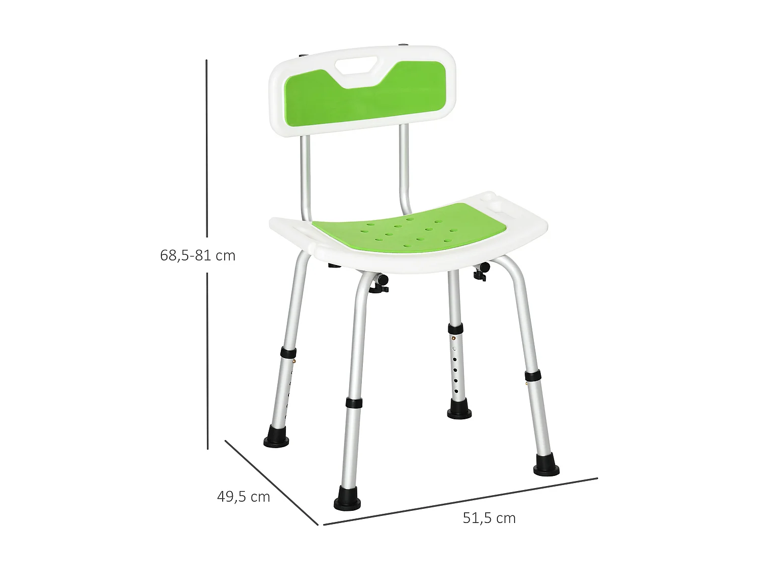 Chaise de douche siège de douche ergonomique hauteur réglable pieds antidérapants charge max. 136 Kg alu HDPE vert
