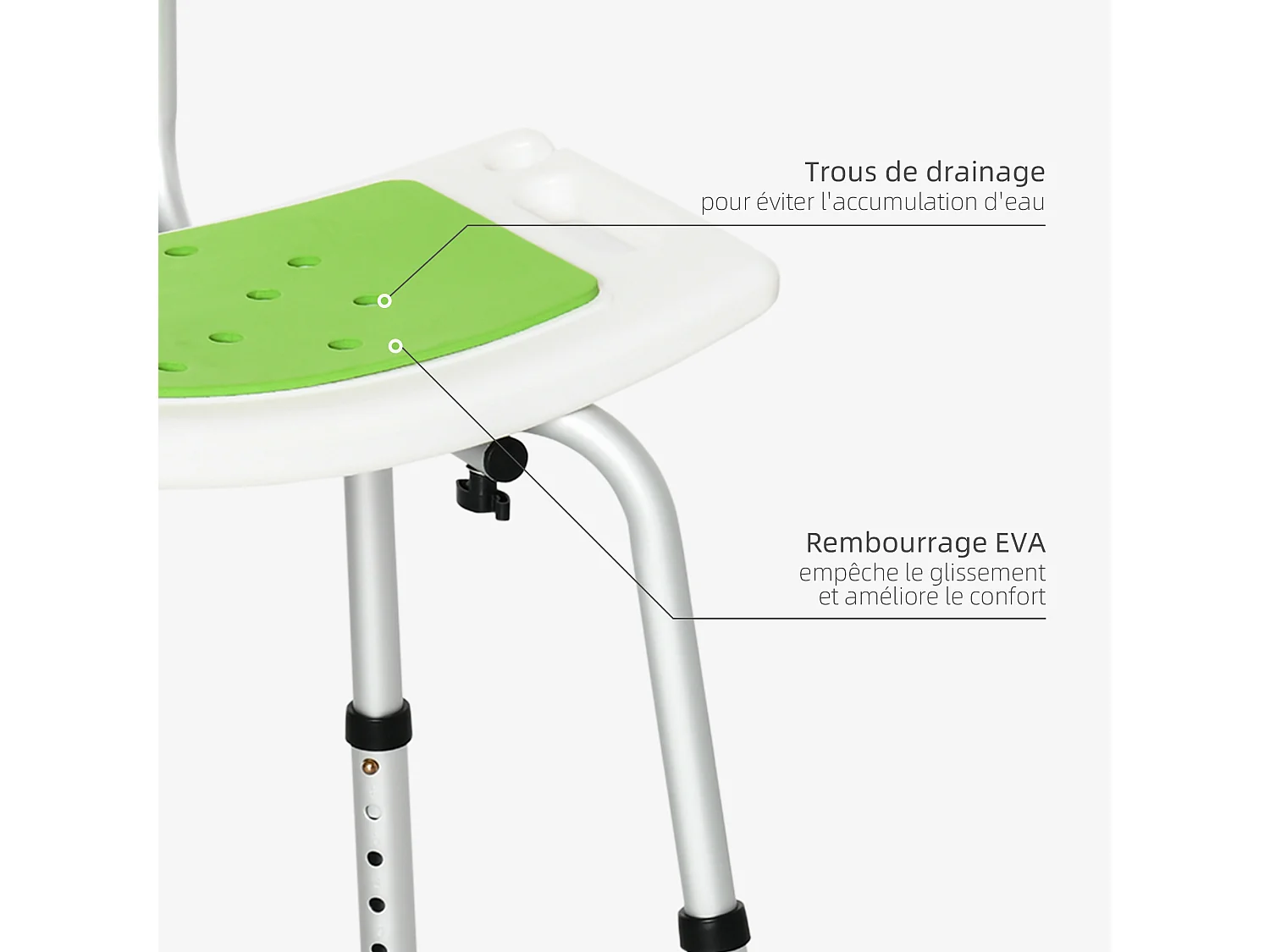 Chaise de douche siège de douche ergonomique hauteur réglable pieds antidérapants charge max. 136 Kg alu HDPE vert