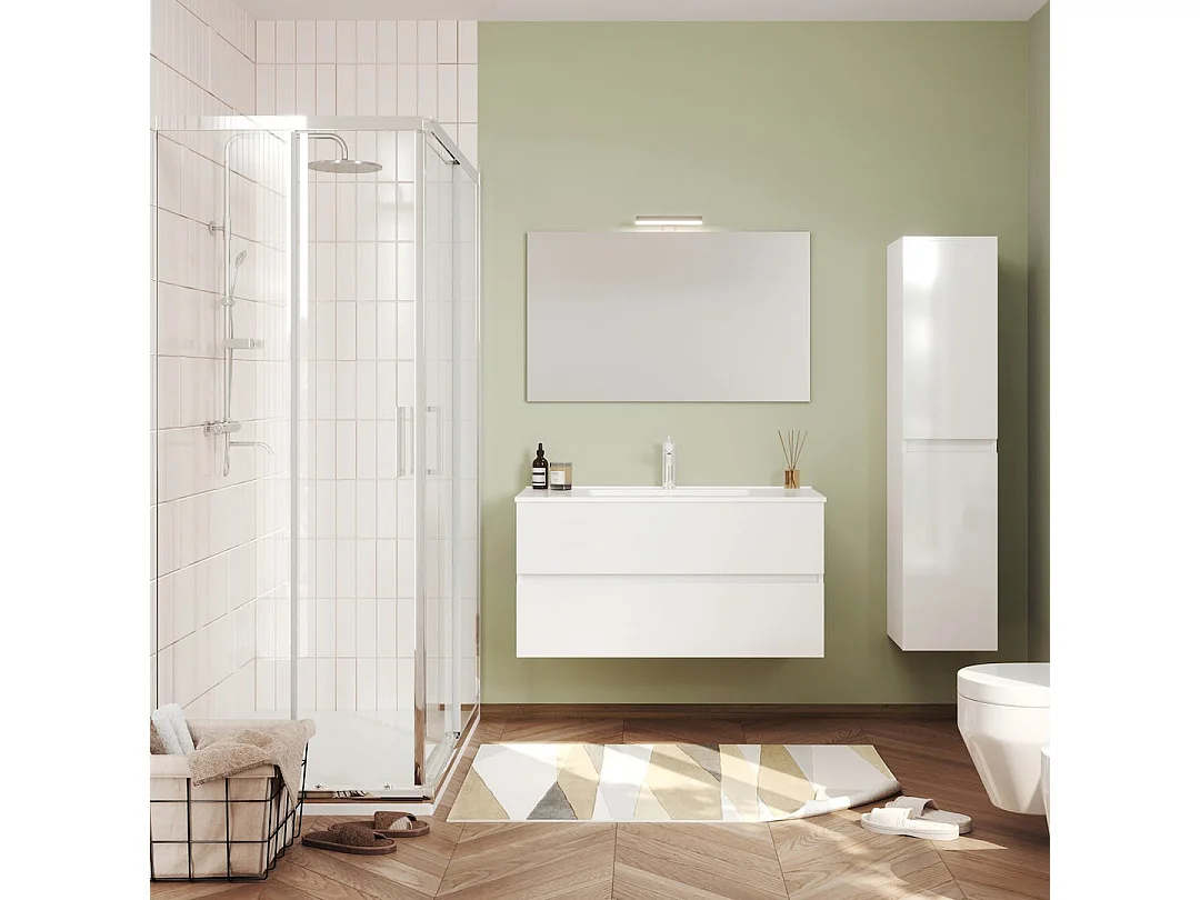 Colonne De Salle De Bain Suspendue Avec 2 Portes Blanc Brillant