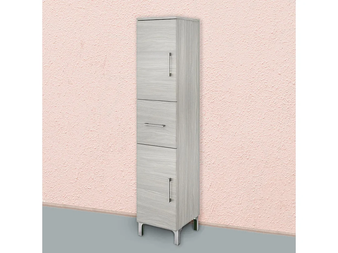 Demi-Pédestal De Salle De Bain 150Cm Tiroir Et Deux Portes Chêne Gris | Rimini