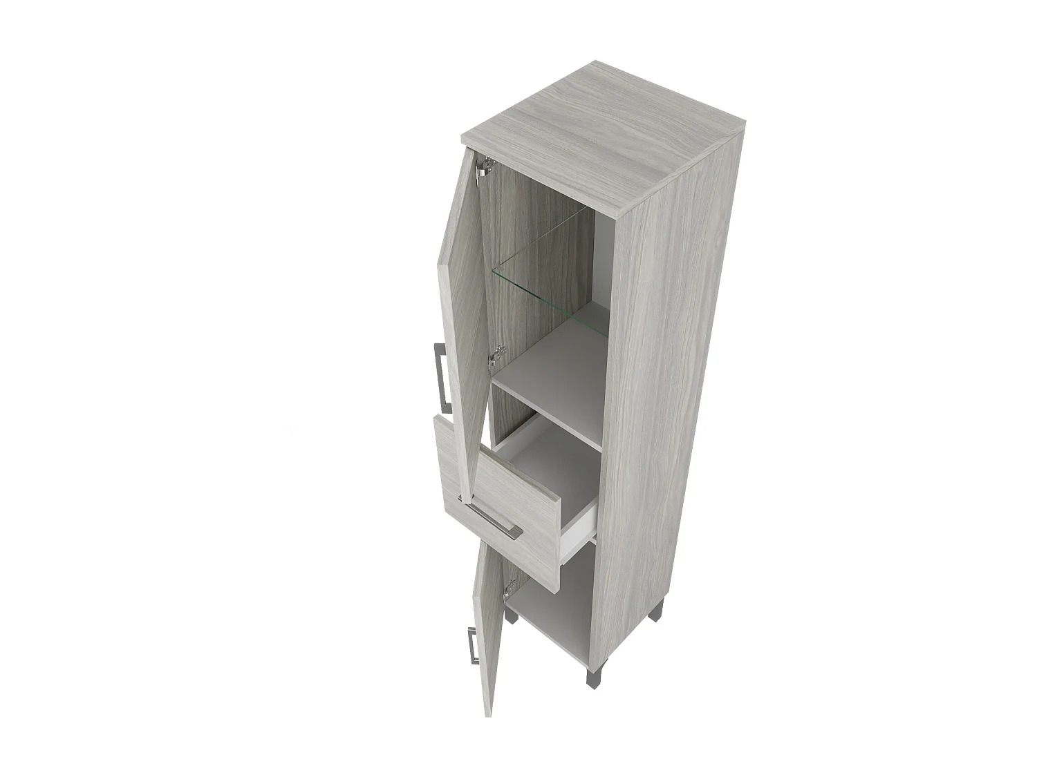 Demi-Pédestal De Salle De Bain 150Cm Tiroir Et Deux Portes Chêne Gris | Rimini